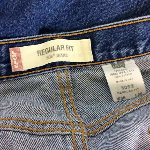 Levis 505 Mens Regular Fit Jeans 36x30 Medium Blue Distressed Denim USA - Picture 8 of 12